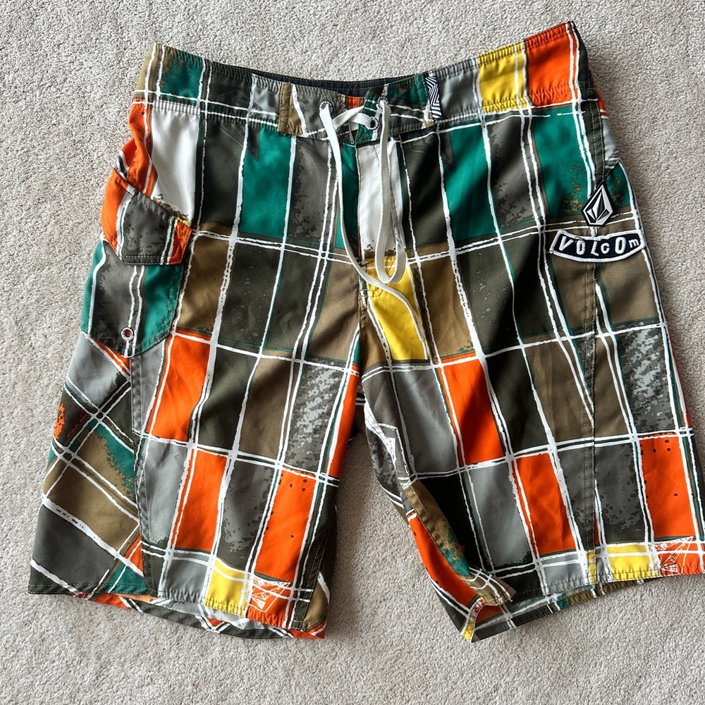 Volcom Green and Brown Plaid Shorts